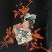 HAORI FEMME NOIR EN SOIE À MOTIF FLORAL ORANGE 007-106 (M)