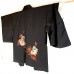 HAORI FEMME NOIR EN SOIE À MOTIF FLORAL ORANGE 007-106 (M)