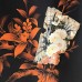 HAORI FEMME NOIR EN SOIE À MOTIF FLORAL ORANGE 007-106 (M)