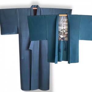 ENSEMBLE KIMONO & HAORI BLEU EN SOIE 007-42 (L)