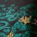 KIMONO FEMME VINTAGE NOIR & VERT EN SOIE 007-52 (M)
