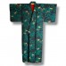 KIMONO FEMME VINTAGE NOIR & VERT EN SOIE 007-52 (M)