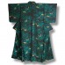 KIMONO FEMME VINTAGE NOIR & VERT EN SOIE 007-52 (M)