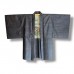 HAORI BLEU-NOIR EN SOIE FINE RAYÉE  008-127 (LL)