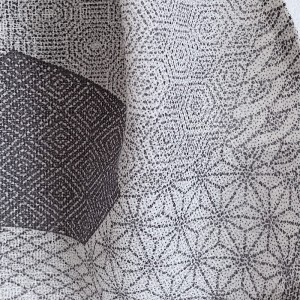 KIMONO FEMME ÉTÉ EN SOIE GRIS-BLEU EFFET PATCHWORK 008-276 (M) (non doublé)