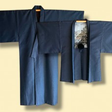 KIMONO ET HAORI HOMME BLEU EN SOIE 008-483