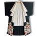 KIMONO VINTAGE NOIR EN SOIE & MOTIFS COLORÉS 008-359 (S)