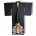 KIMONO VINTAGE NOIR EN SOIE & MOTIFS COLORÉS 008-359 (S)
