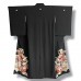 KIMONO VINTAGE NOIR EN SOIE & MOTIFS COLORÉS 008-359 (S)
