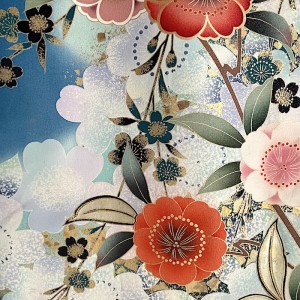 KIMONO JAPONAIS FURISODE BLEU FLORAL SOIE MIXTE 008-453 (M)