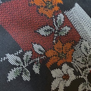 HAORI FEMME SOIE NOIRE & CAMÉLIAS ROUGE ORANGÉ 011-72 (M)