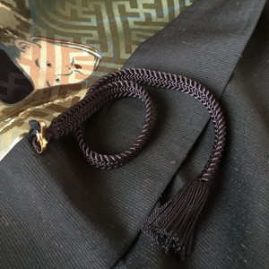 HAORI EN SOIE STRIÉE MARRON NOIR 130-71 (L)
